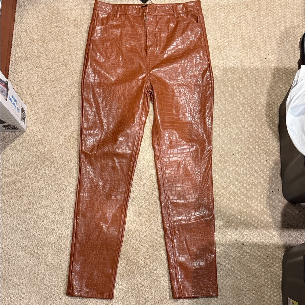 Shinestar Tan Croc-Embossed Pants